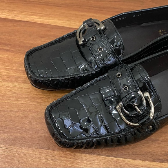 STUART WEITZMAN CIBW 40351 Black Croc Patent Leather Buckle Strap Loafers 8.5M - Picture 9 of 16
